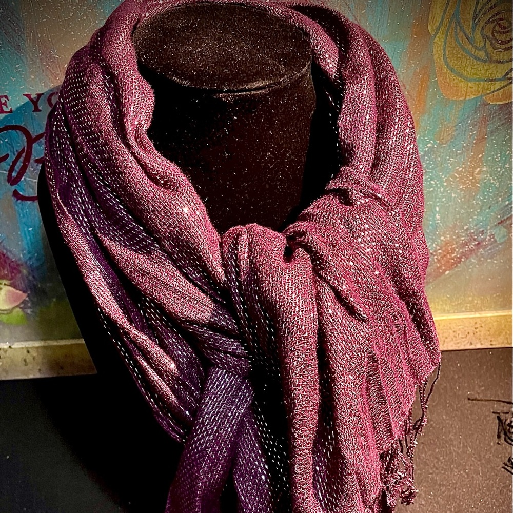 “2Chic” Violet & Silver Scarf w/ Metallic Silver, Super Soft! 19” x 72”